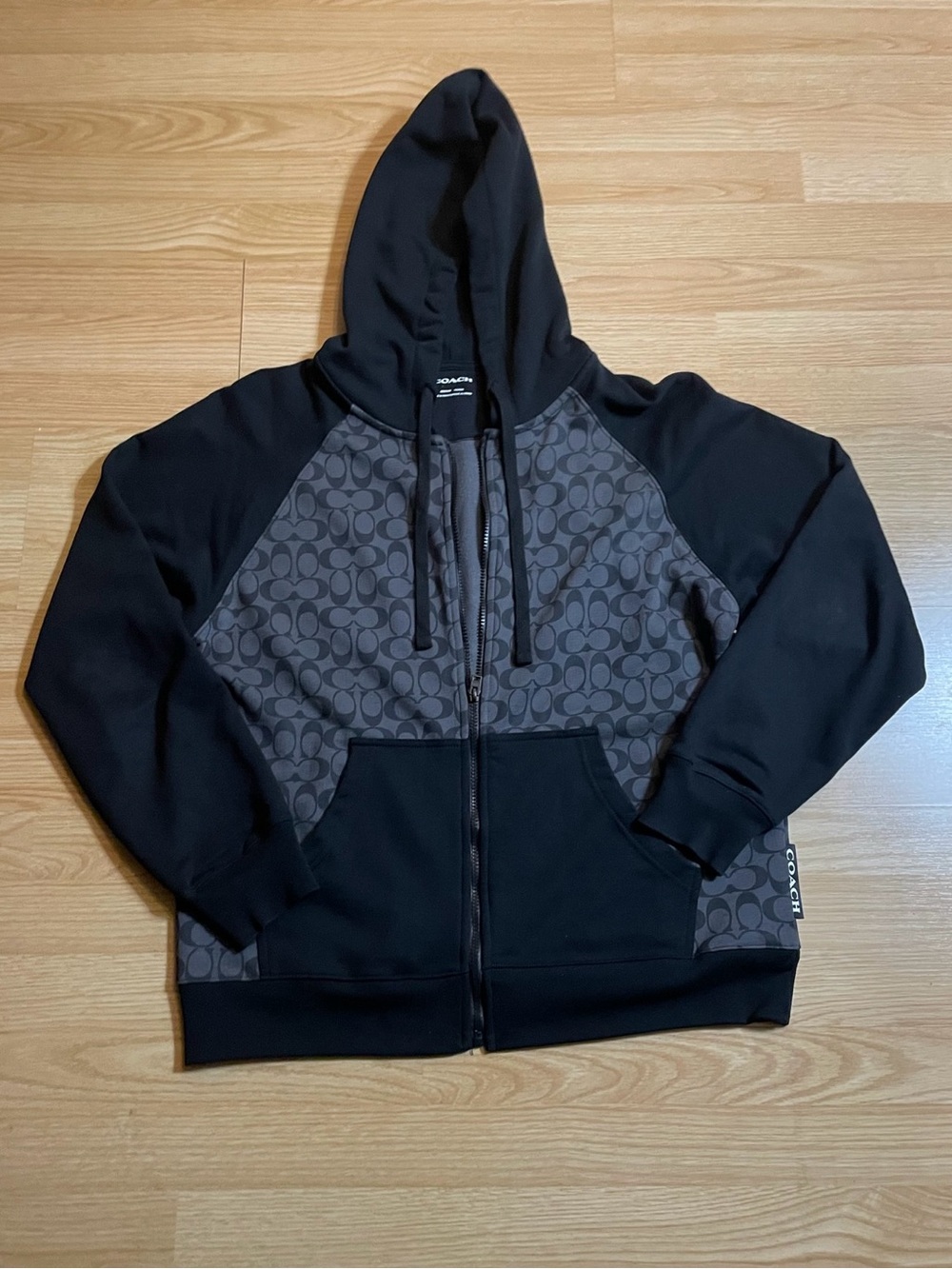 Coach Men’s Black & Charcoal Signature Zip-Up Hoodie